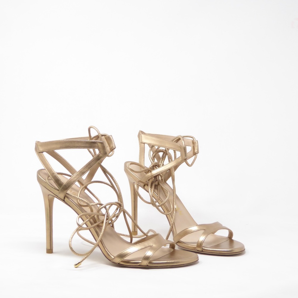 Stuart Weitzman Womens Soiree 100 Sandals Gold Lace Up Stiletto Heels 9.5B